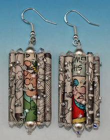  Recycled Newspaper Comic Strip Dangling Earrings - Holly Anne Mitchell Newspaper Jewelry