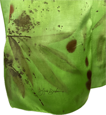 Bright Green Eco Printed Silk Satin Scarf