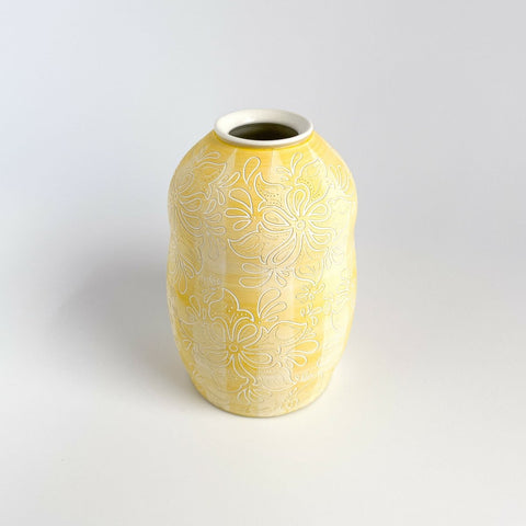 Yellow and White Paisley Bud Vase