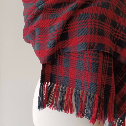 Red and Black Plaid, Handwoven Shawl