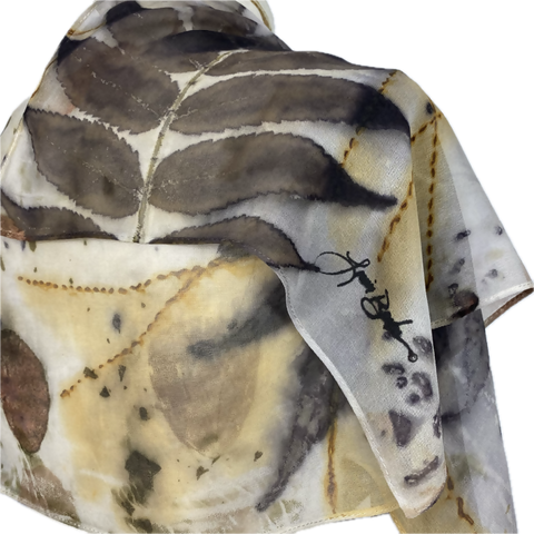 White Eco Printed Sumac Chiffon Scarf