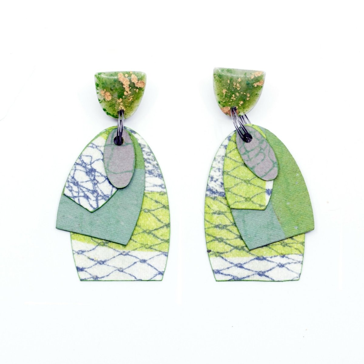 Printmaker's Oval Earrings - Multi green