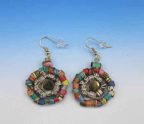 Recycled Newspaper Comic Strip and Crossword Puzzle Dangling Earrings