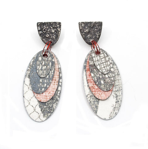 Printmaker's Oval Earrings - Yellow /black or Red/black