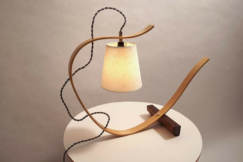 Bent Table Lamp, Ash with Walnut Base