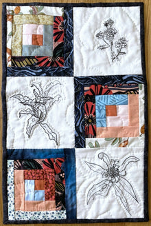  Log Cabin Quilt with Botanical Embroidery - Heather Kerley Art