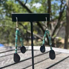  Turquoise Heishi and Black River Stone Earrings - Betsy Bauer Studio - Wrappedrockz