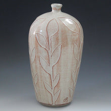  Tall Etched Leave Motif Wheel Thrown Vase - Peggy Quinn Clay Studio