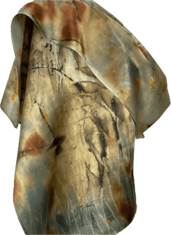 Earthy Eco Printed and Hand Dyed Silk Scarf