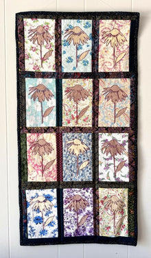  Floral Coneflower Quilt with Reverse Applique Redwork - Heather Kerley Art