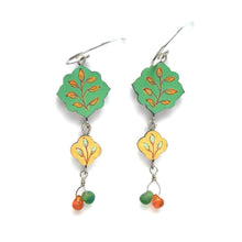  Mint + Tangerine Leaf Earrings w/ Glass - Christina Goodman