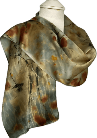 Earthy Eco Printed and Hand Dyed Silk Scarf