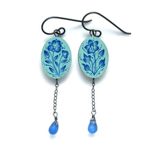  Aqua + Ultra Oval Flower Earrings w/ Glass - Christina Goodman