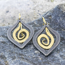  Framed Golden Spiral Dangle Earrings - Rona Fisher Jewelry Design