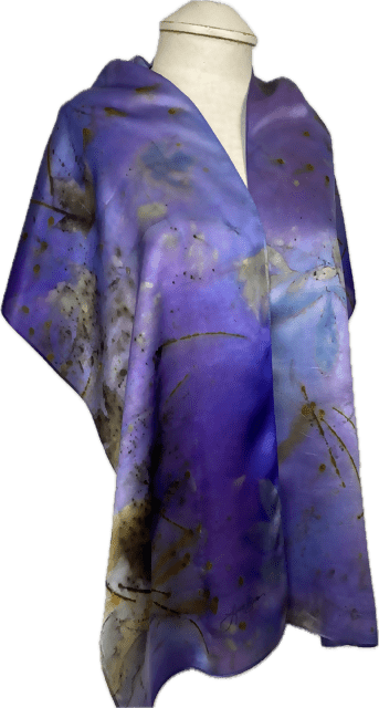 Luxurious Purple Eco Printed and Hand Dyed Silk Satin Scarf