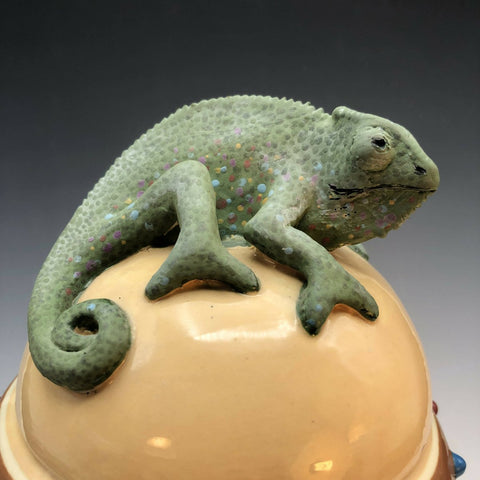 Chameleon LIdded Jar on Curled Legs