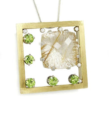  Large Rutilated Quartz Pendant with Peridot Necklace - Artisan Jewelers