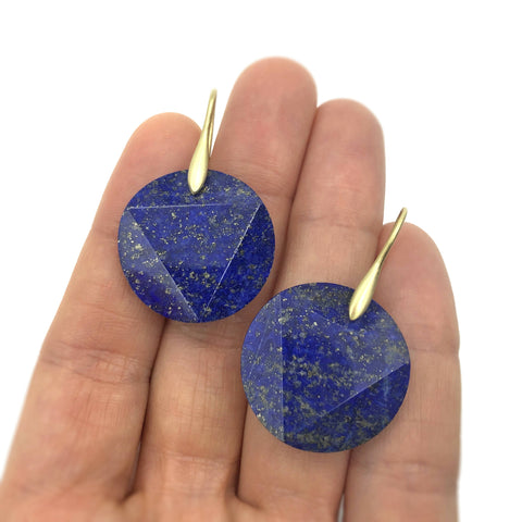 Lapis Faceted Circle Earrings | 18k Recycled Yellow Gold