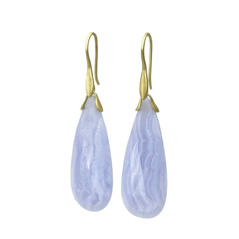 Blue Lace Agate Trapeze Earrings in 18k