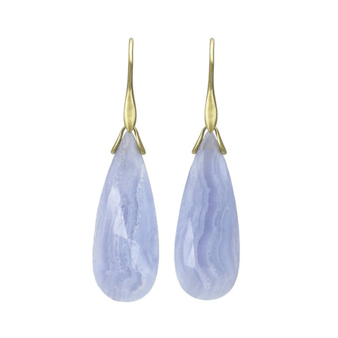 Blue Lace Agate Trapeze Earrings in 18k