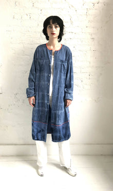 MDC RE•Created Indigo Striped Dress Coat