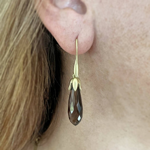 Smoky Quartz Briolette Bud Drops in 18k