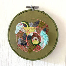  Abstract Embroidery on Green Silk in Hoop - Heather Kerley Art