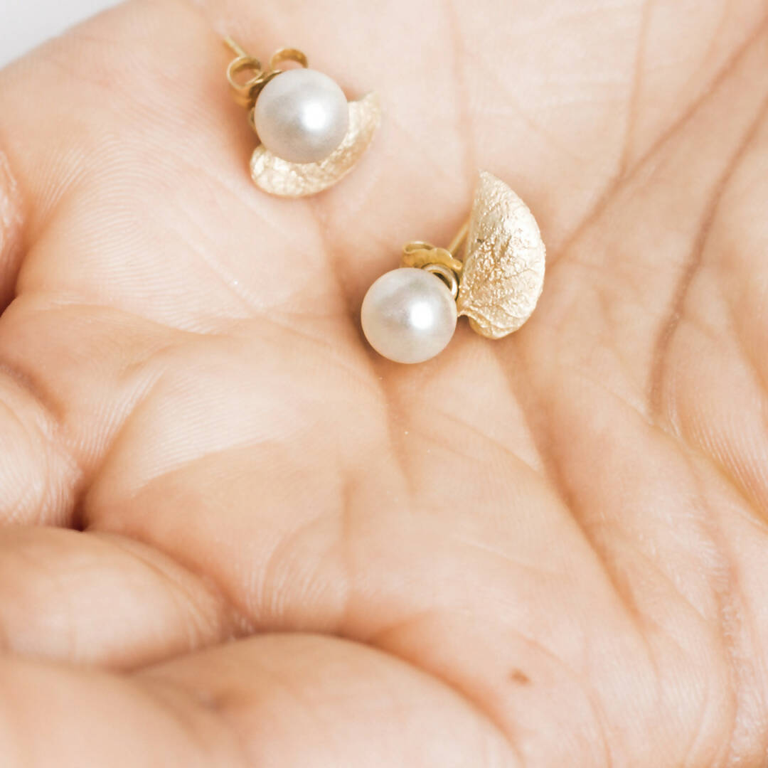 Redbud Leaf with Pearl Earrings