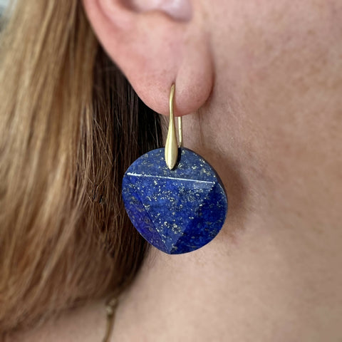 Lapis Faceted Circle Earrings | 18k Recycled Yellow Gold