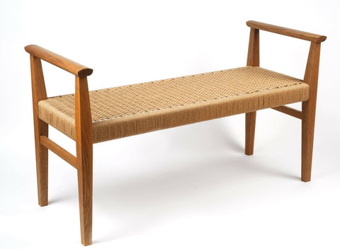 White Oak + Danish Cord Bench with Arms