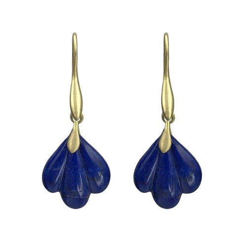 Carved Lapis Earrings | 18k Recycled Yellow Gold