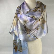  Eco Printed Blue/Purple Silk Satin Shawl/Scarf - Louise Barker Designs