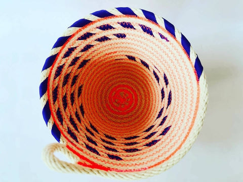 Handmade rope basket: green stripes