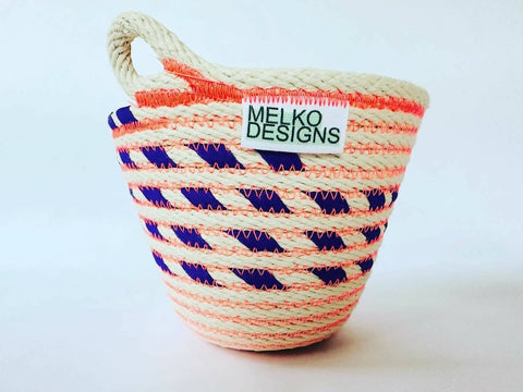 Handmade rope basket: green stripes