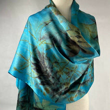  Eco Printed Brilliant Blue Silk Satin Shawl/Scarf - Louise Barker Designs