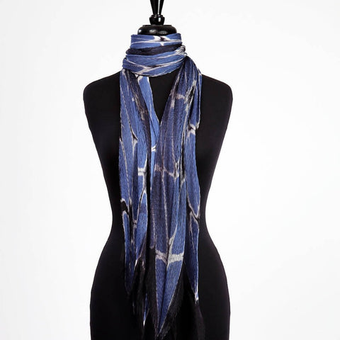 Pleated Silk Scarf with Clamp Dye