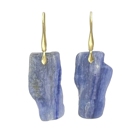 Kyanite Asymmetrical Slice Dancing Earrings | 18k Yellow Gold