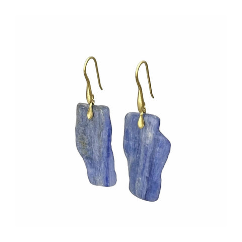 Kyanite Asymmetrical Slice Dancing Earrings | 18k Yellow Gold