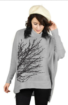  Sideways Tree Oversized Turtleneck Fleecy Sweater -Light Gray