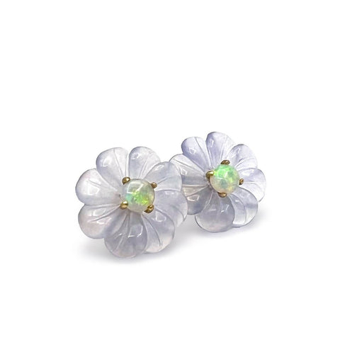 Flower Studs in Chalcedony and Opal | 14k Yellow Gold