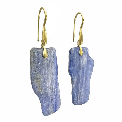 Kyanite Asymmetrical Slice Dancing Earrings | 18k Yellow Gold