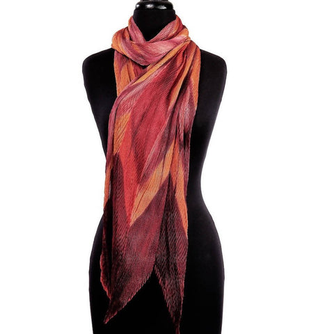 Pleated Silk Scarf with Clamp Dye