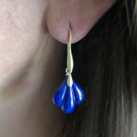 Carved Lapis Earrings | 18k Recycled Yellow Gold