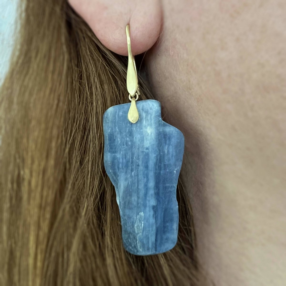 Kyanite Asymmetrical Slice Dancing Earrings | 18k Yellow Gold