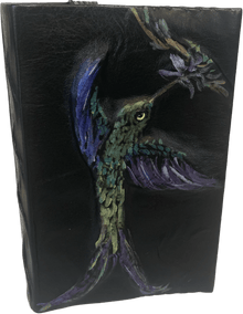  Medium leather journal cover with fan tailed hummingbird with journal - Wendy Ellertson Studio