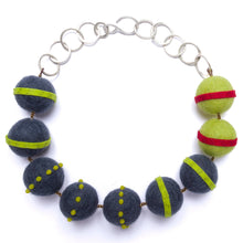  Big Felt Stripe Necklace | Charcoal and Chartreuse