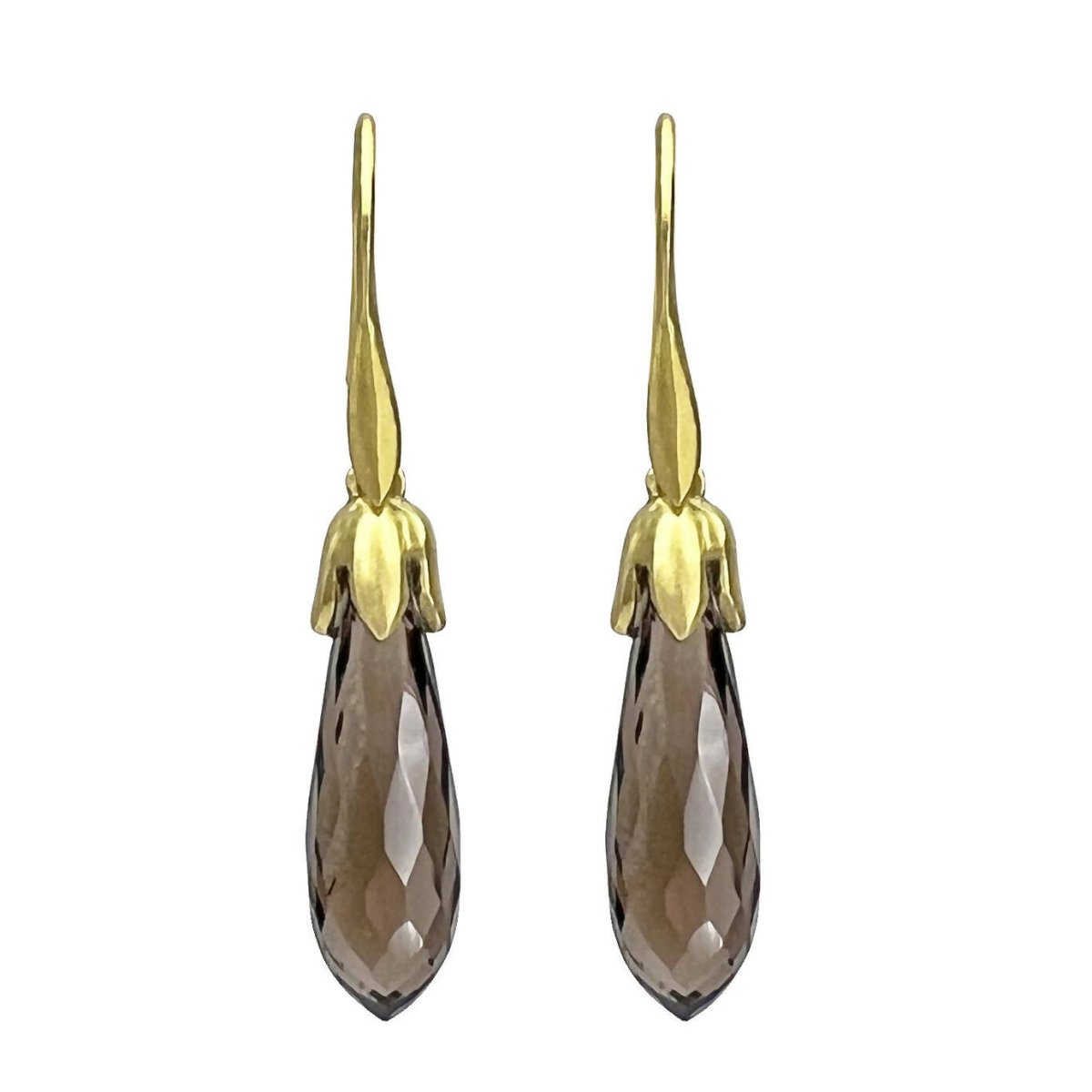 Smoky Quartz Briolette Bud Drops in 18k