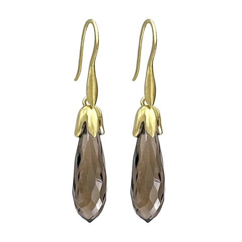 Smoky Quartz Briolette Bud Drops in 18k