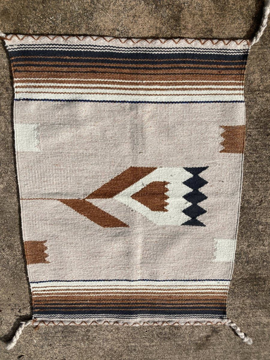 Handwoven Rug, Wool, Black, Rust, White