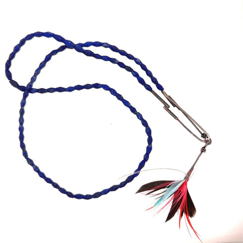 Lapis Lazuli Necklace with Feather Clump Clasp